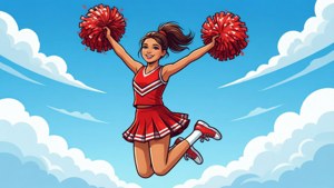 Jumping Cheerleader Blue Sky