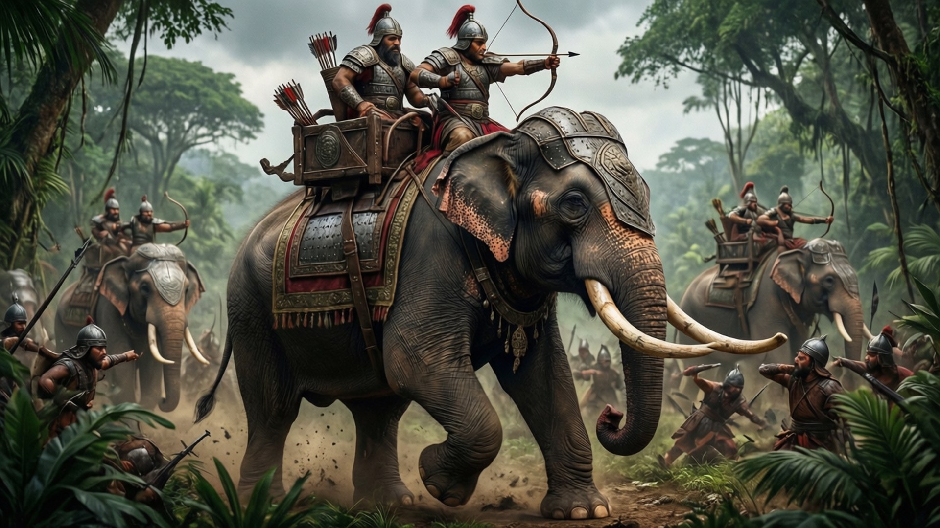Jungle War Elephant Charge by Wallpapers.art Studio