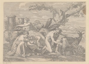 Jupiter als kind gevoed met melk van de geit Amalthea