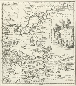 Kaart van de Egeïsche Zee met delen van Griekenland en Klein-Azië
