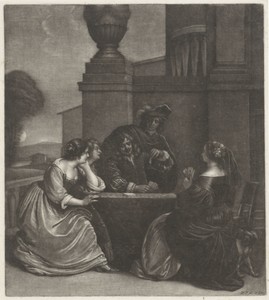 Kaartspelend gezelschap op een terras