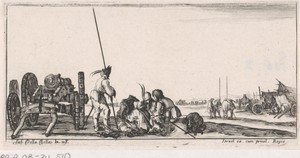 Kaartspelende soldaten naast een kanon