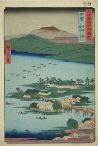 Kaga Province: The Fishing Fires on Lake Renko, One of the Eight Scenic Views of Kanazawa (Kaga, Kanazawa hassho no uchi, Renko no isaribi), from the series "Famous Places in the Sixty-odd Provinces (Rokujuyoshu meisho zue)"