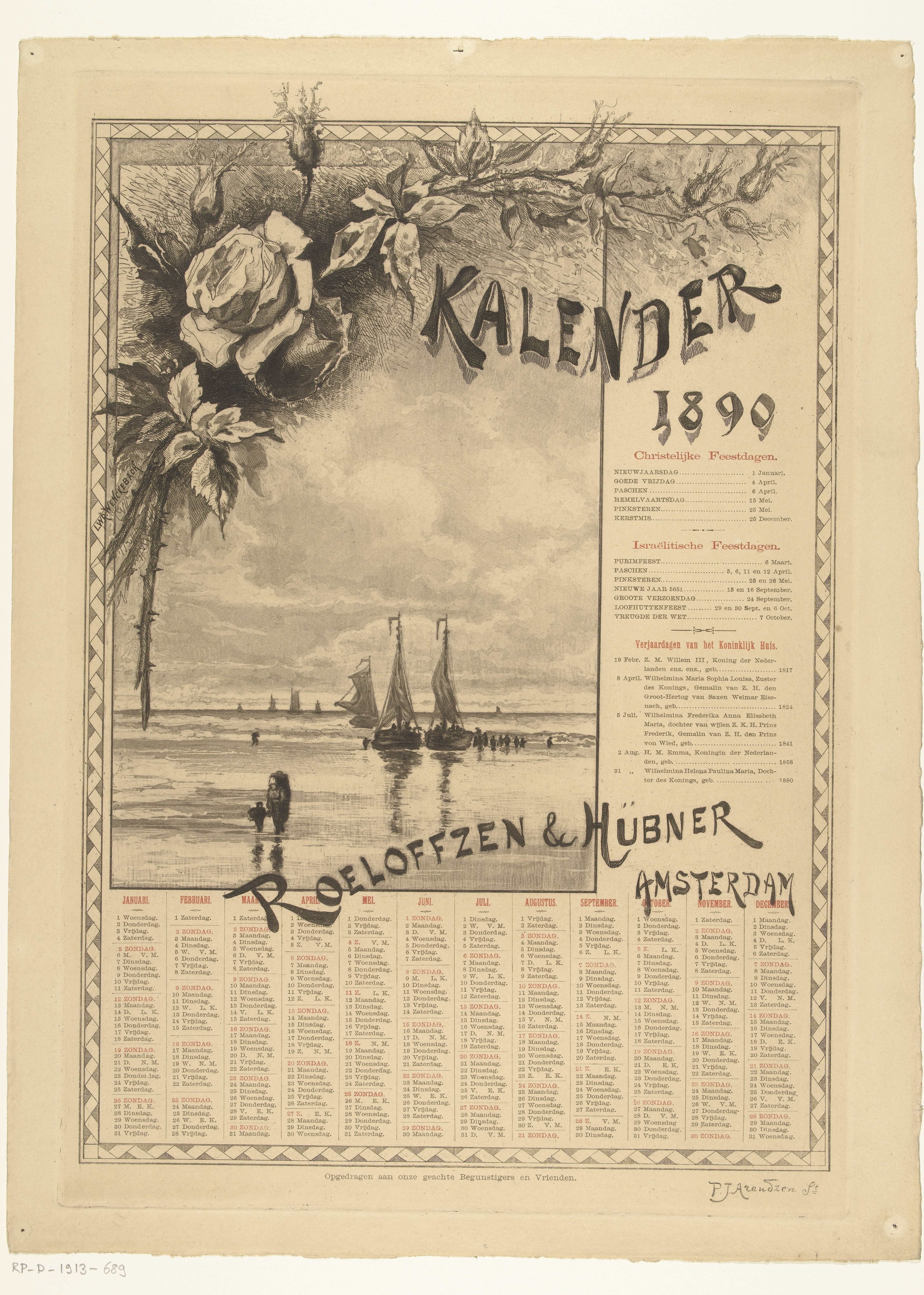 Kalenderblad voor het jaar 1890 by Petrus Johannes Arendzen