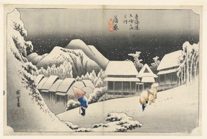 Kambara, Snow at Twilight, in The Fifty-Three Stations of the Tokaido Road (Tokaido Gojusan Tsugi-no Uchi)