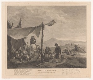 Kampement van Spaanse reizigers