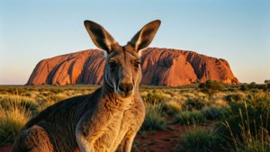 Kangaroo at Uluru Sunrise