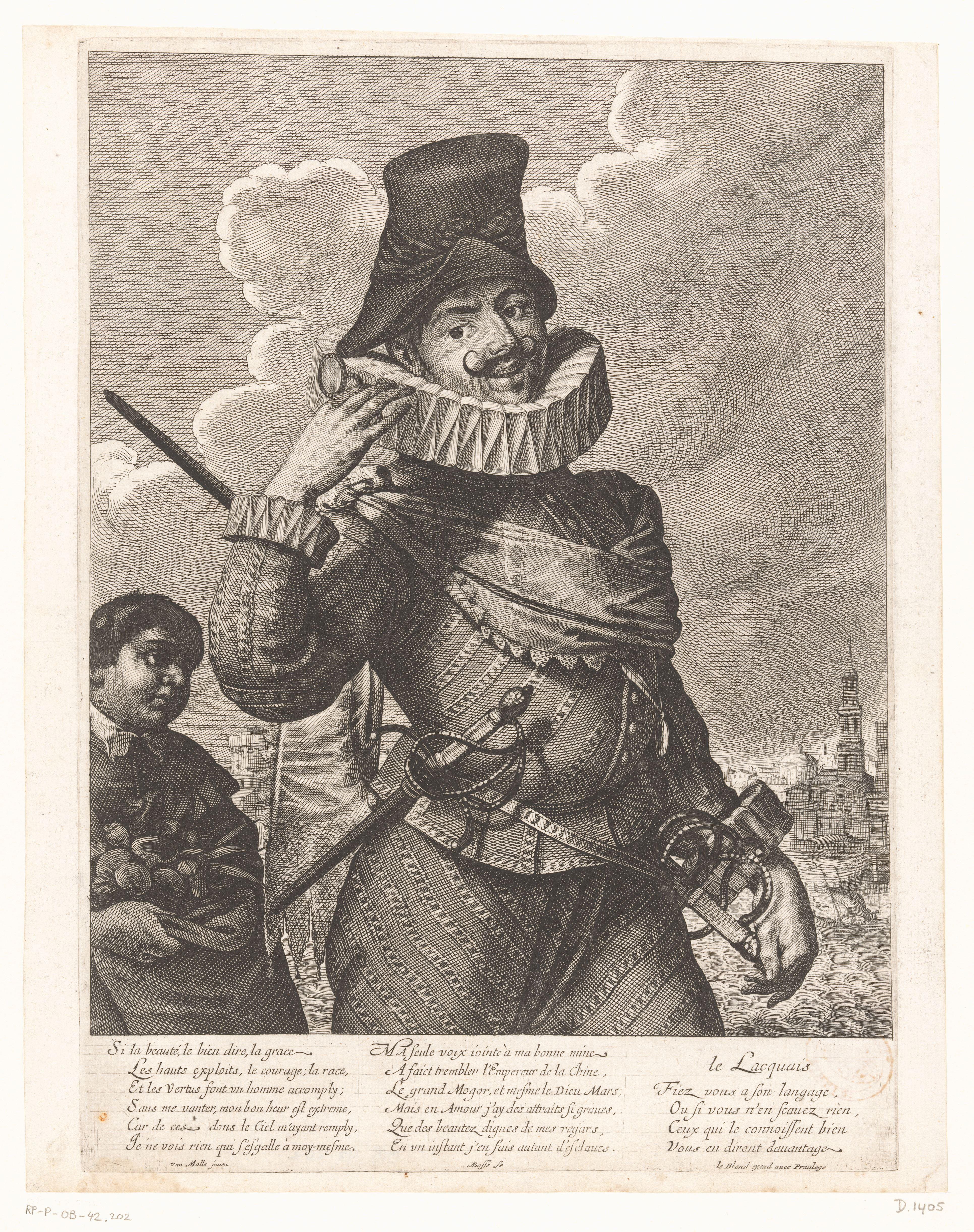 Karikatuur van een Spaanse man met een lakei by Abraham Bosse