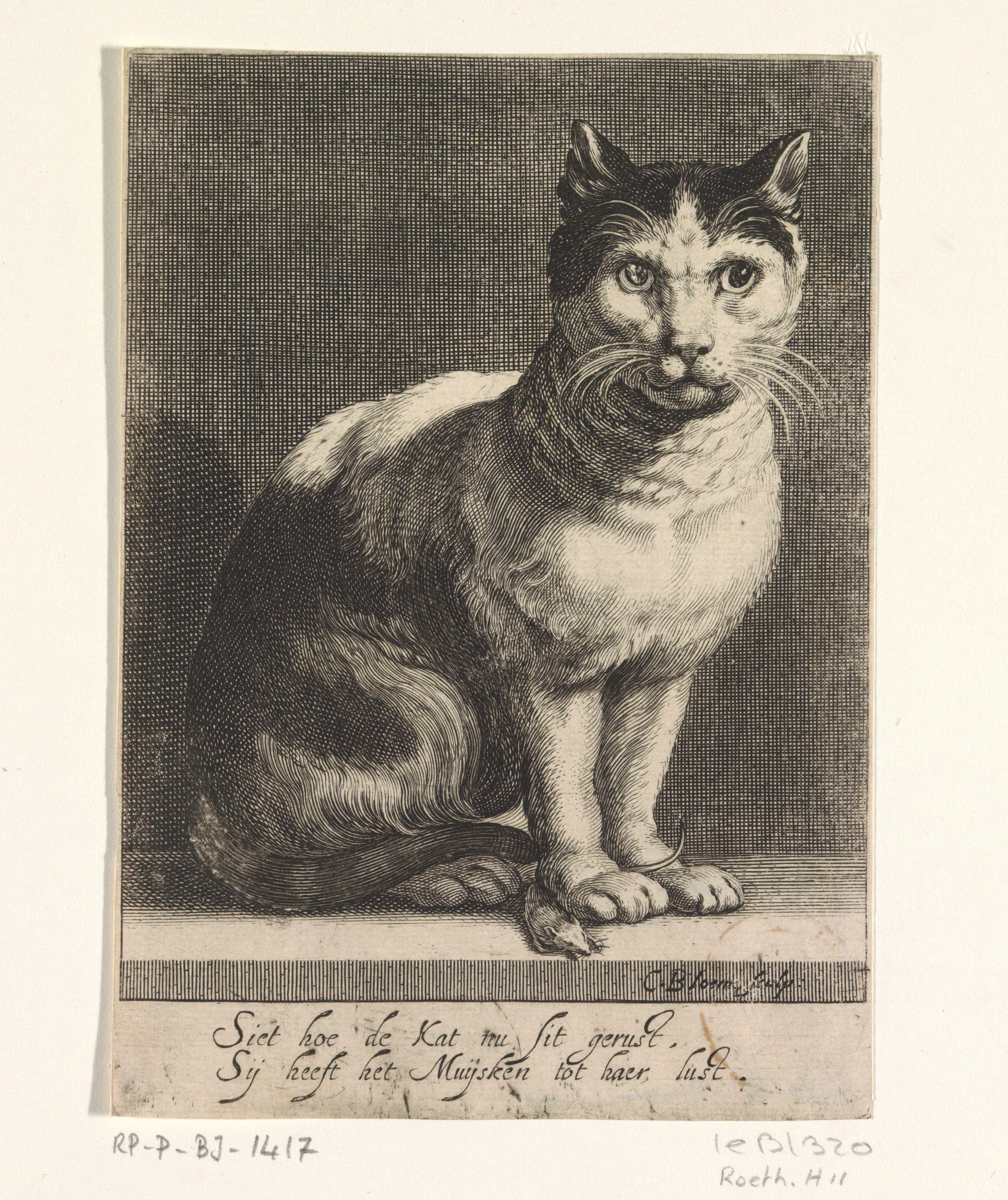 Kat met muis by Cornelis Bloemaert (II)