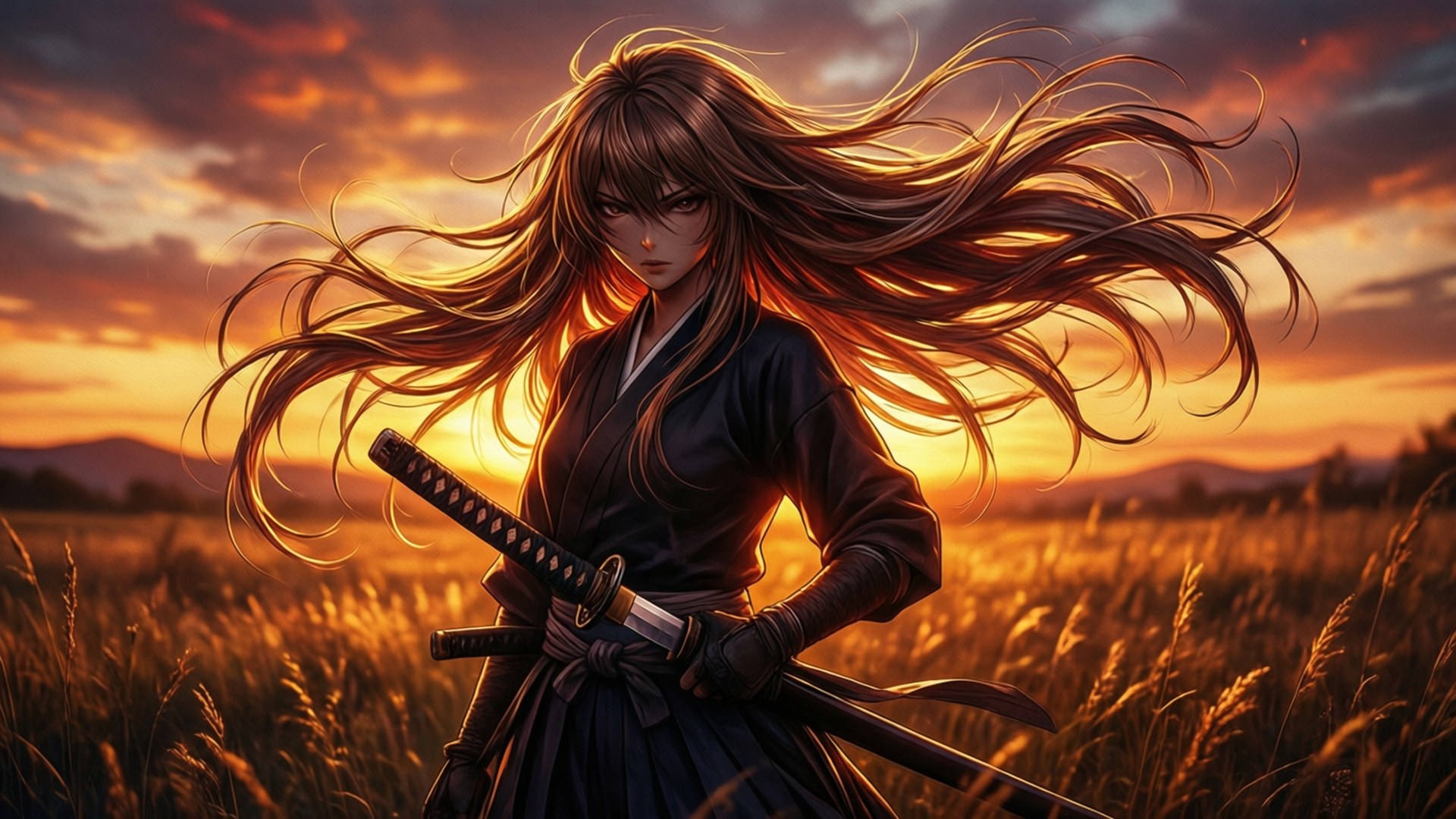 Katana Sunset Warrior by Wallpapers.art Studio