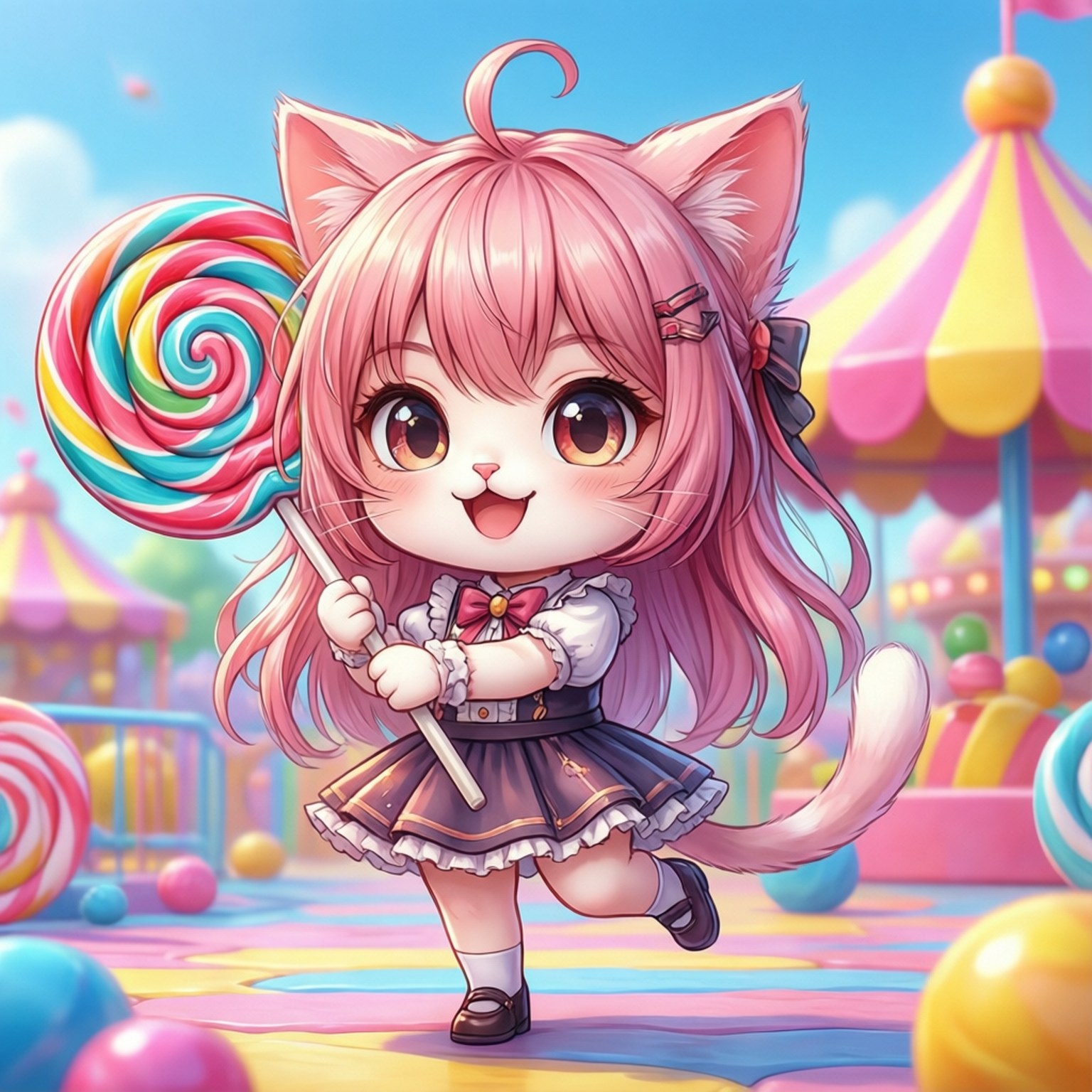 Kawaii Cat-Girl Fun by Wallpapers.art Studio