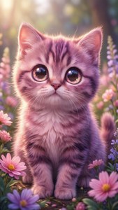 Kawaii Cat in Flowers