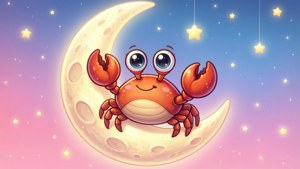 Kawaii Crab on Moon