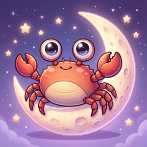Kawaii Crab on Moon