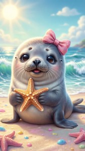 Kawaii Seal at the Beach