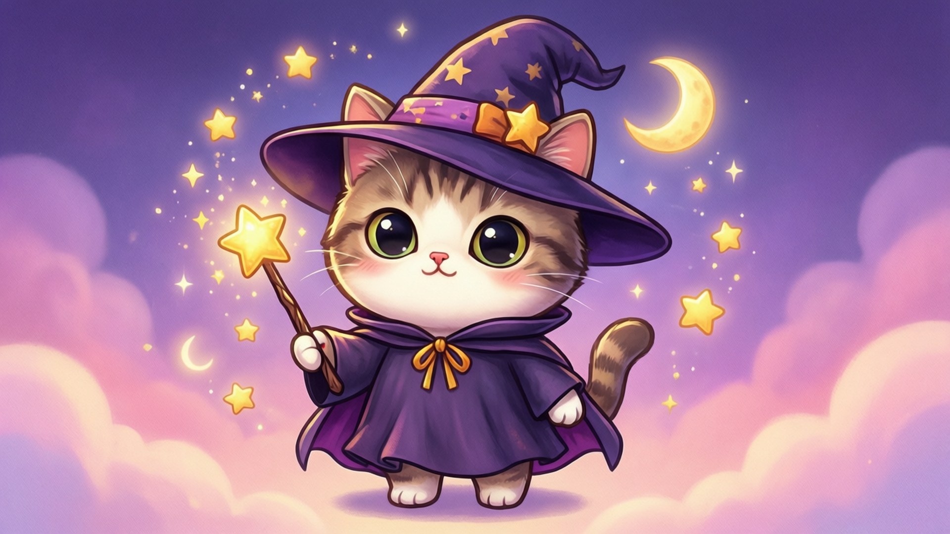 Kawaii Witch Cat by Wallpapers.art Studio
