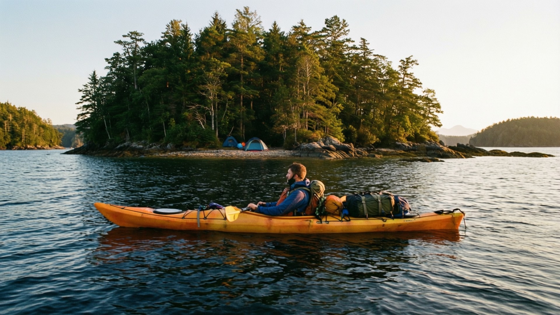 Kayak Camping Island Trip by Wallpapers.art Studio
