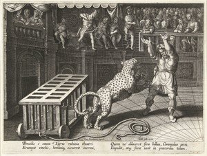 Keizer Commodus doodt een luipaard met een pijl
