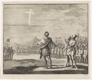 Keizer Constantijn de Grote krijgt op het slagveld een visioen