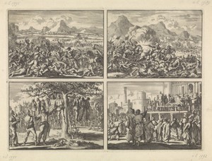 Keizerlijke leger door de Fransen verslagen bij Mázia in Valtellina en in de Adige gejaagd, 1635 / Pappenheim verslaat de opgestane boeren in Oostenrijk nabij Linz aan de Donau, 1626 / Gevangen genomen boeren bij Hasingen door de Zweden in een boom gehangen, 1633 / Sultan Murat IV laat van twee mannen armen en benen afhakken omdat zij hadden gerookt, ca. 1630