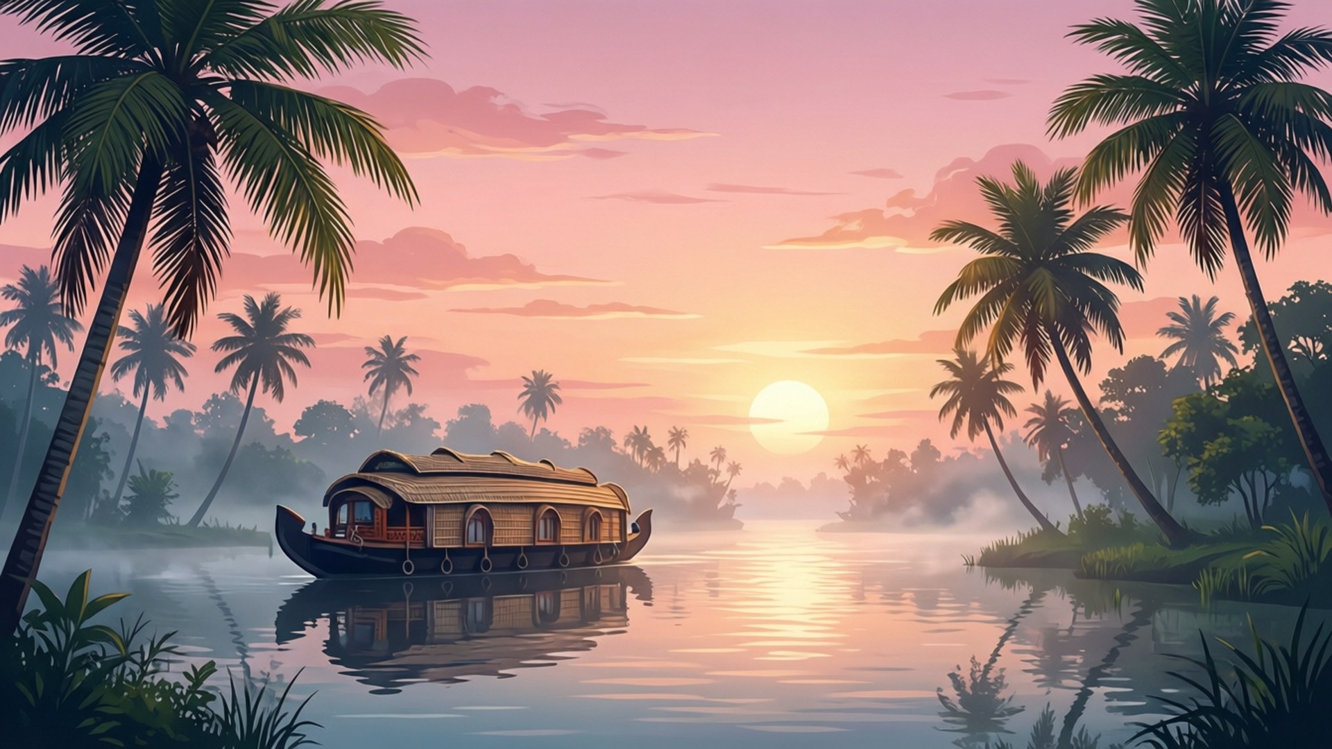 Kerala Backwaters at Sunrise by Wallpapers.art Studio