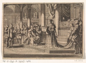 Kerk te Innsbrück waar Christina van Zweden haar verklaring van haar overgang naar de katholieke kerk voorleest, 1655