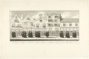 Kerkelijke en wereldlijke leiders in de lijkstoet van Anna van Hannover te Delft, 1759