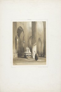 Kerkinterieur met geestelijke en graftome