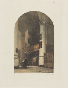 Kerkinterieur met twee figuren en orgel