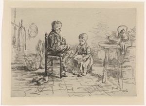 Keukeninterieur met twee kinderen