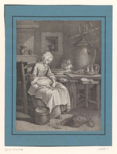 Keukeninterieur met vrouw en kind