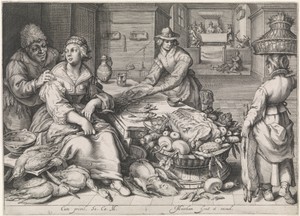 Keukenstuk met gelijkenis van de rijke man en de arme Lazarus