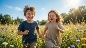 Kids in Wildflower Field