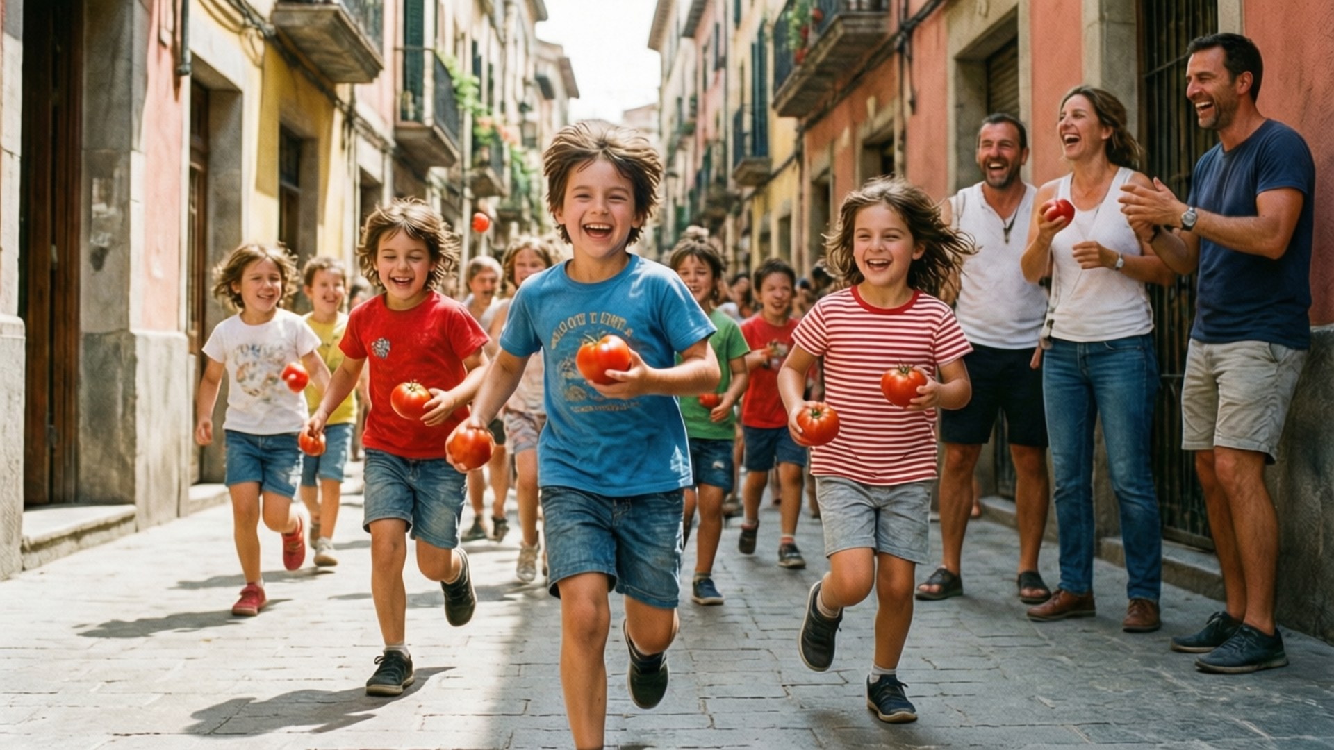 Kids Join the Tomato Fight by Wallpapers.art Studio