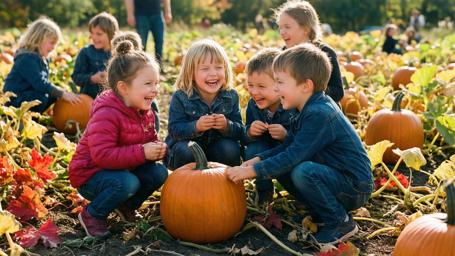 Kids Picking Pumpkins by Wallpapers.art Studio