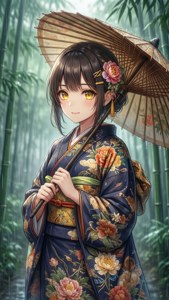Kimono Girl in Bamboo Rain