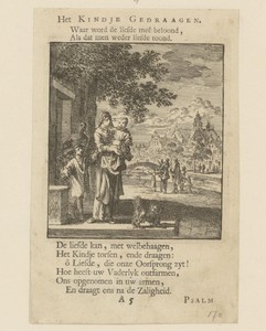 Kind in gedragen door de moeder in de buitenlucht