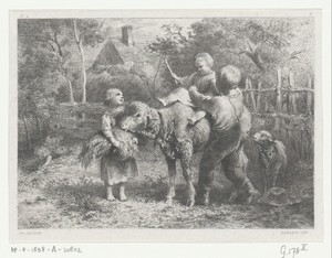 Kind leert paardrijden op een schaap