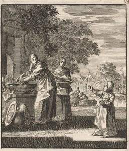 Kind roept haar moeder die bezig is met het wassen van vaatwerk