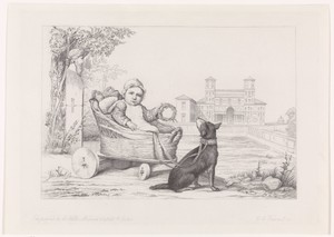 Kinderwagen in de tuin van de villa de Medicis