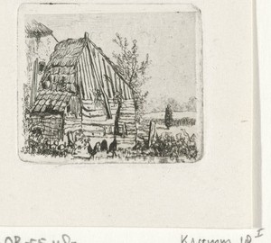 Kippen bij een boerenschuur