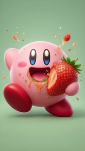 Kirby Eating Strawberry