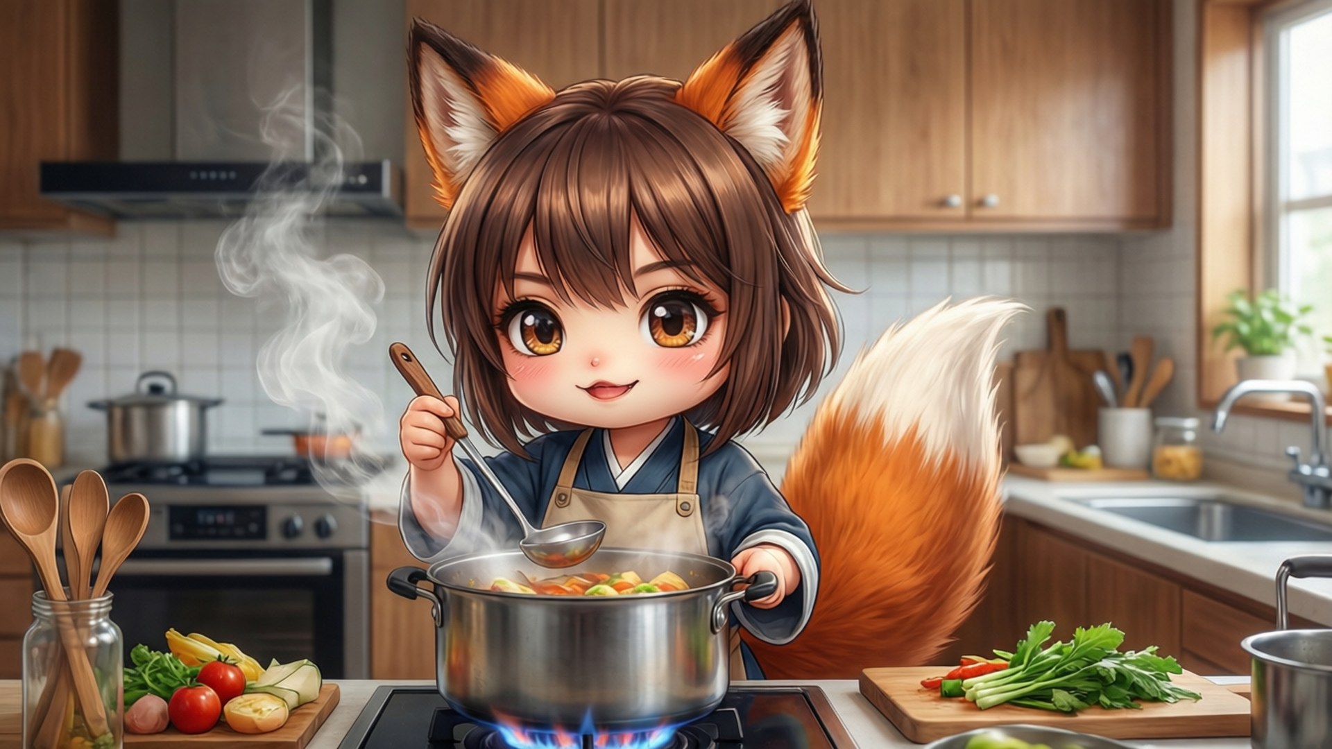 Kitsune in the Kitchen by Wallpapers.art Studio