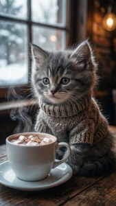 Kitten with Hot Cocoa