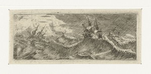 Klein zeegezicht met schepen in een storm