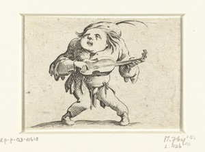 Kleine mens (karikatuur) met gitaar