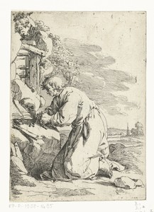 Knielende kluizenaar in gebed