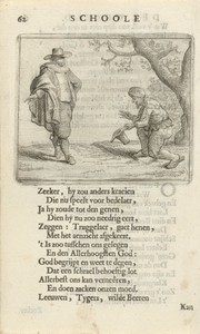 Knielende man voor een rijk geklede figuur