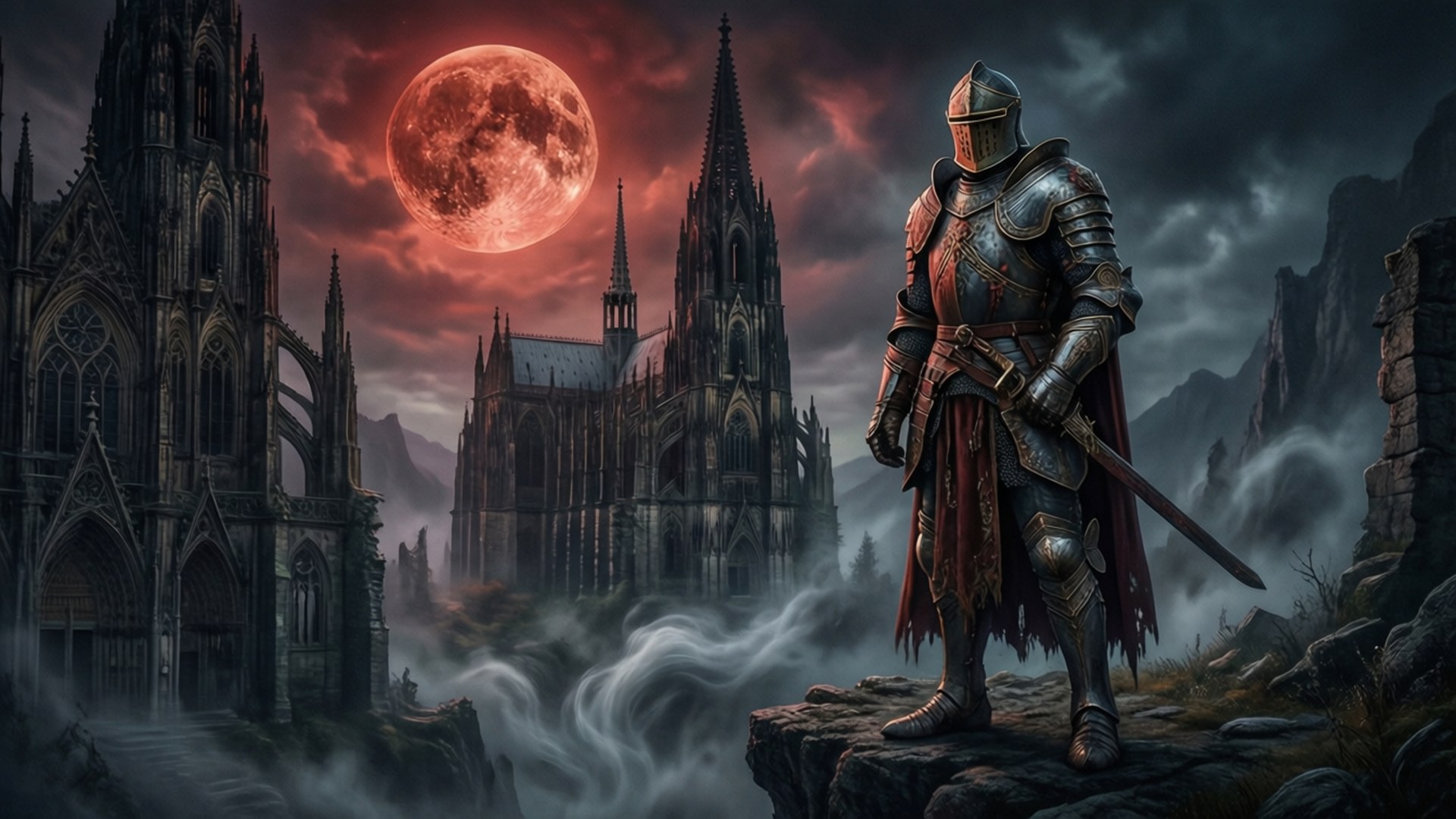 Knight at Cathedral Cliff by Wallpapers.art Studio
