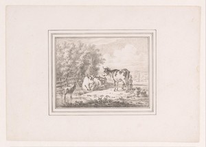 Koe wordt gemolken in een landschap